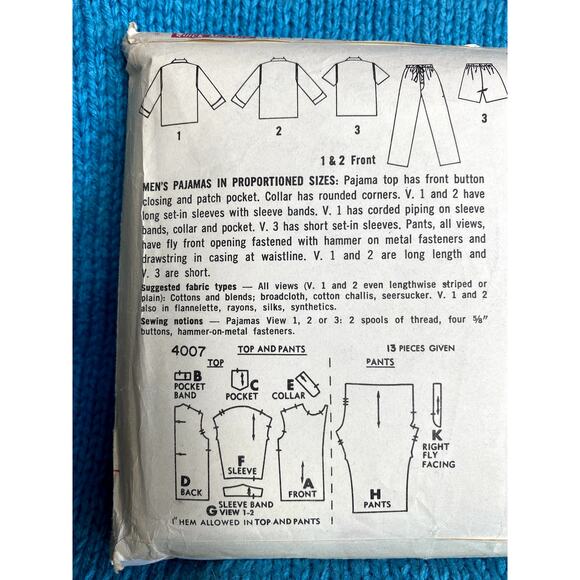 Simplicity 4007 Mens pajamas pattern short average and tall size small - Picture 4 of 5